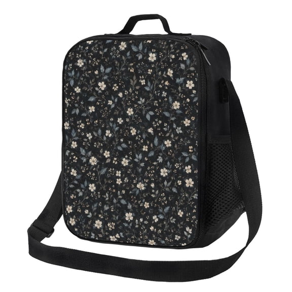 Dark Floral Lunch Bag Insulated Thermal Lunch Box with Shoulder Strap & Handle for Women and Men