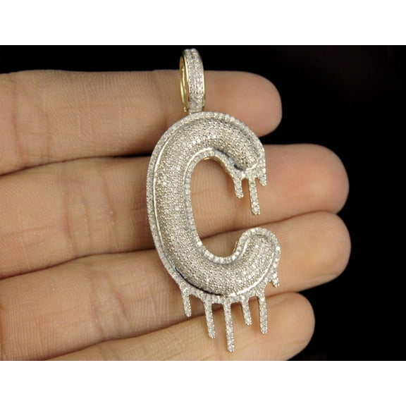 Aishvi Jewels 2Ct Round Cut Lab-Created Diamond Initial Alphabet ''C'' Letter Pendant 14K Yellow Gold Plated