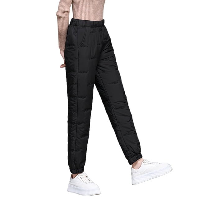 Fgnfyis Pantalon d'Hiver pour Femmes Jambe Droite Ample Ajusté Grande Taille Thermique Léger Duvet Chaud Pantalon BK1 L