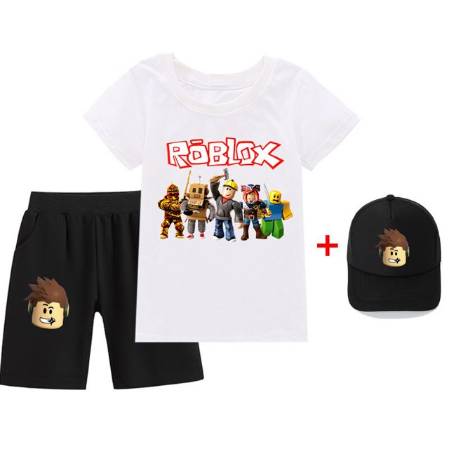 Roblox juego de animación para niños y niñas, traje informal periférico, camisetas y pantalones cortos para niños y sombreros, el mejor regalo, 3 piezas, nuevo