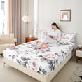 thumbnail image 4 of Manfei Colorful Country Floral Bed Sheets,Rustic Natural Plant King Sheets,Pink White Sheet Set For Girls Kids,Super Cozy Room Decor,4-Piece, 4 of 7