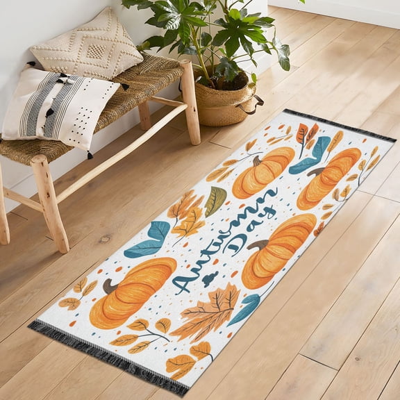 Yayeee Runner Rug for Bedroom 2'x6' Machine Washable Hallway Non Slip Mat, Pumpkins Pattern