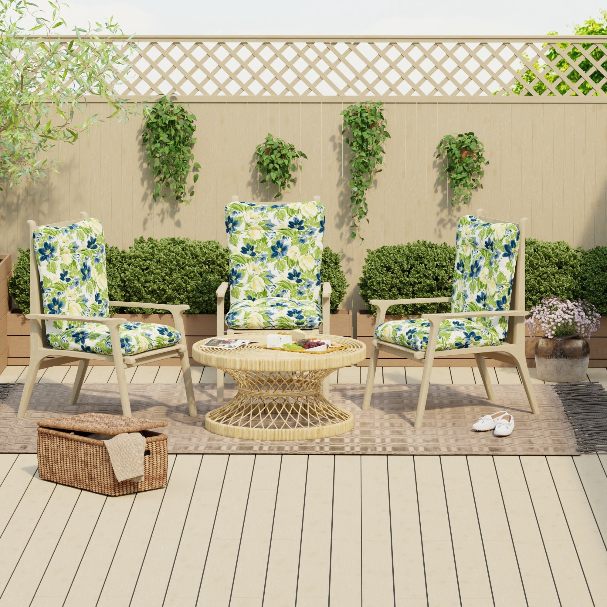 Jordan Manufacturing 38" x 21" Rebecca Asparagus Green Floral Rectangular Outdoor Wrought Iron Chair Cushion with Ties and Hanger Loop