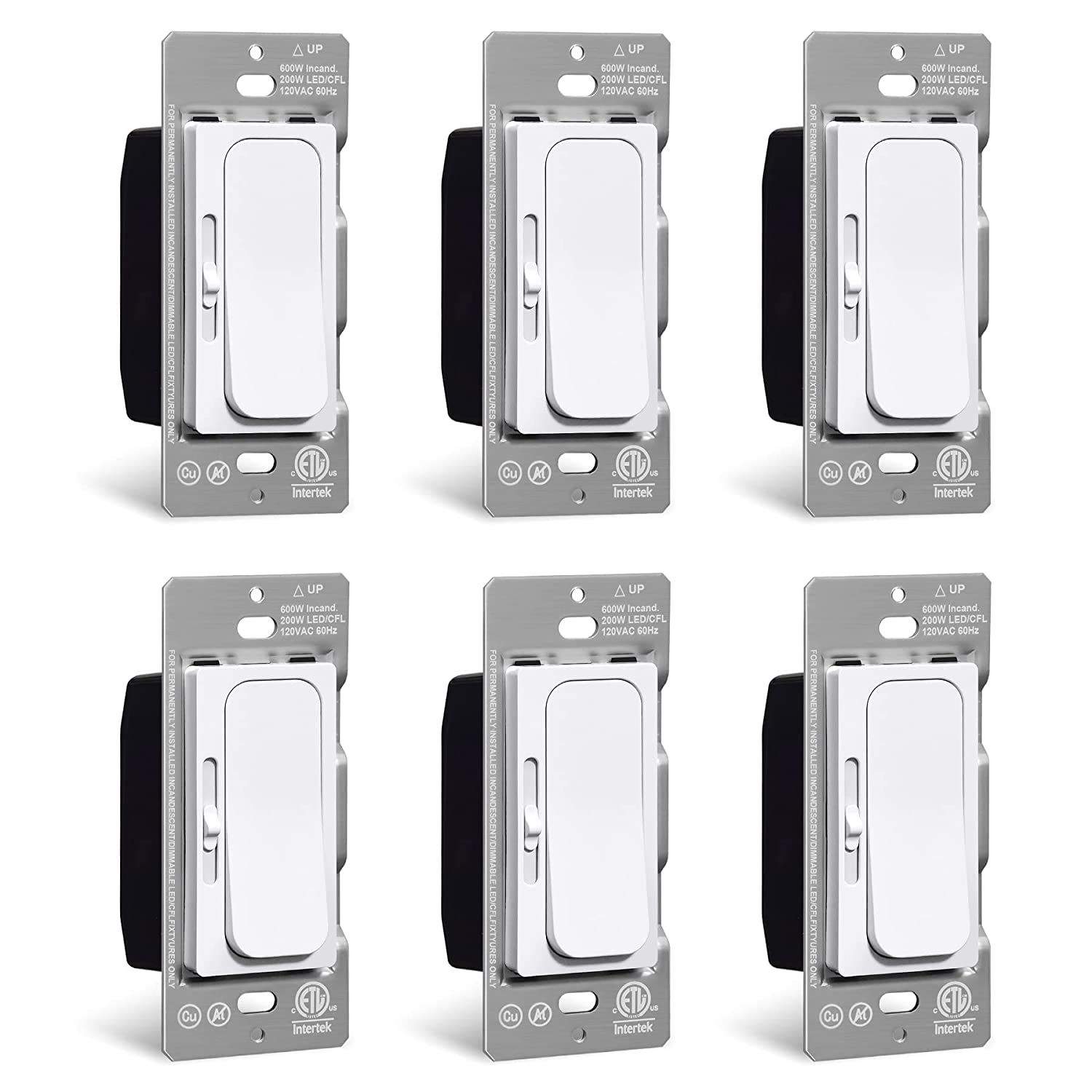 [6 Pack] BESTTEN Super Slim Digital Dimmer Light Switch with MCU Smartchip, Quiet Rocker