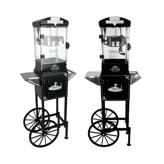 10 Oz Commercial Popcorn Machine with Cart - Home Theater Popcorn Popper with Wheels, Stainless Steel Kettle & One-Touch Button - Black