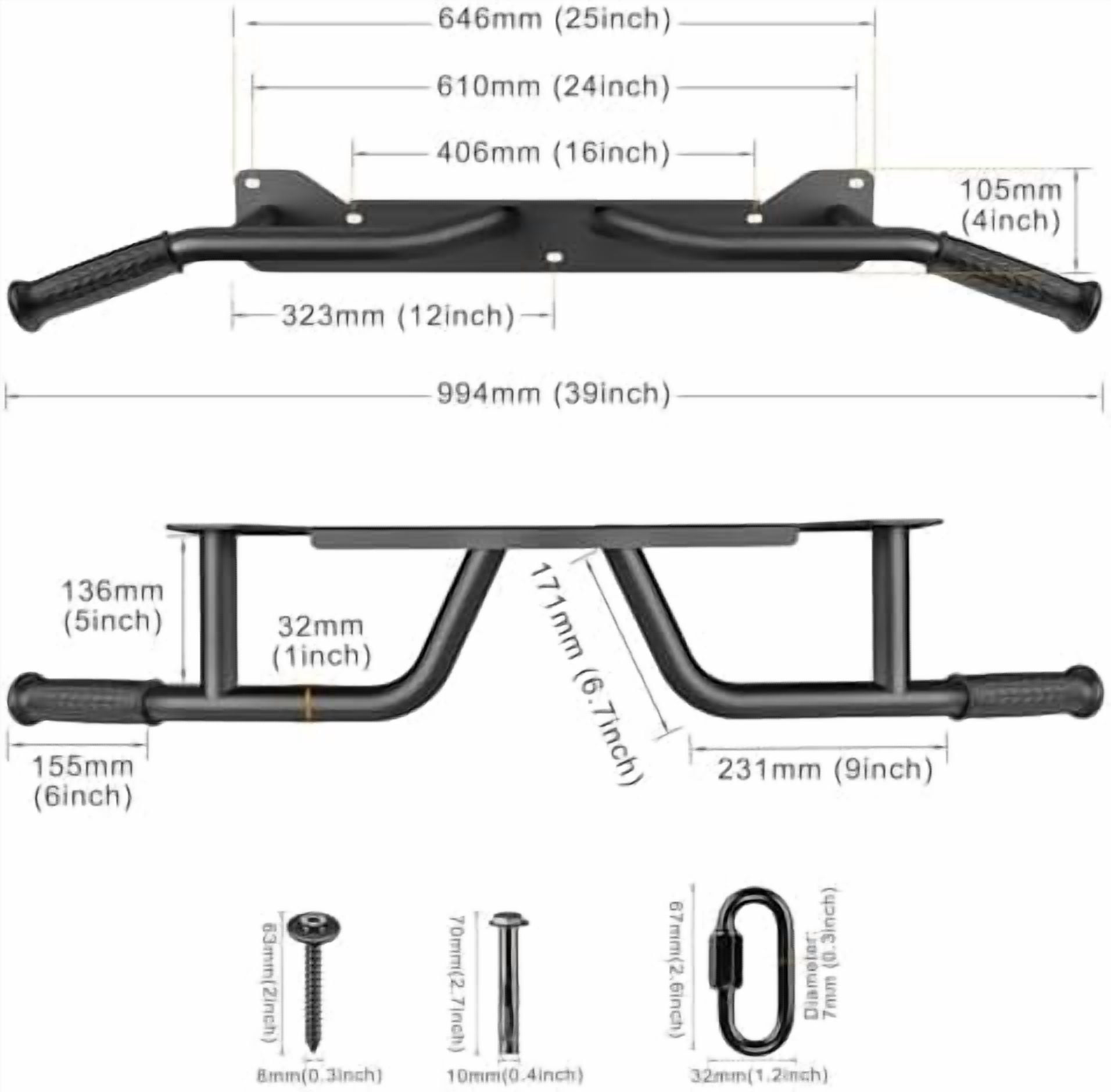 Heavy Duty Wall Mounted Doorway Pull Up Bar, Multifunctional Chin Up Bar, Portable Fitness Door Bar, Body Workout Home Gym System A: 39" Wall Mount Pull Up Bar