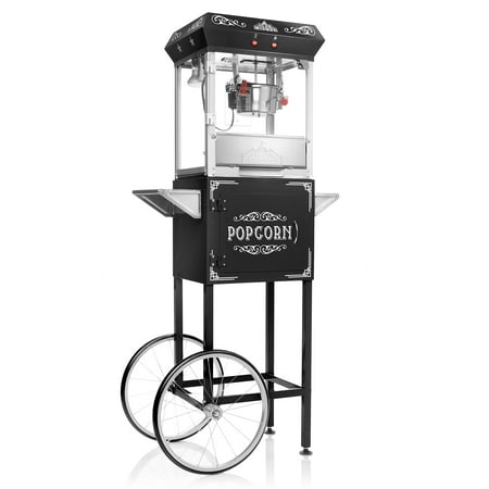 

Olde Midway Vintage-Style Popcorn Machine Popper with Cart and 4 Ounce Kettle Black
