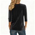 thumbnail image 7 of 2026 Velvet Ribbed Tunic Tops for Women Dressy Casual 3/4 Sleeve Velour Blouses Retro Crewneck Basic Pullover Shirt Black M, 7 of 7