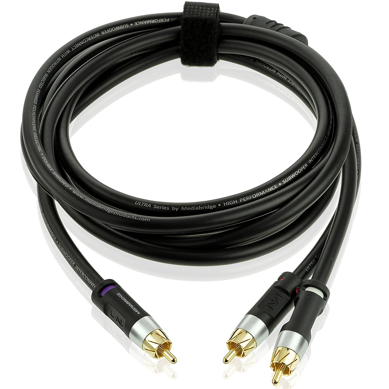 Mediabridge ULTRA Series RCA Y-Adapter (8 Feet) - 1-Male to 2-Male for Digital Audio or Subwoofer - Dual Shielded with RCA to RCA Gold-Plated Connectors - Black - (Part# CYA-1M2M-8B ) - image 1 of 4