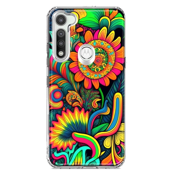 MUNDAZE Motorola Moto G Fast Shockproof Clear Hybrid Protective Phone Case Neon Psychedelic Indie Hippie Sunflowers Cover