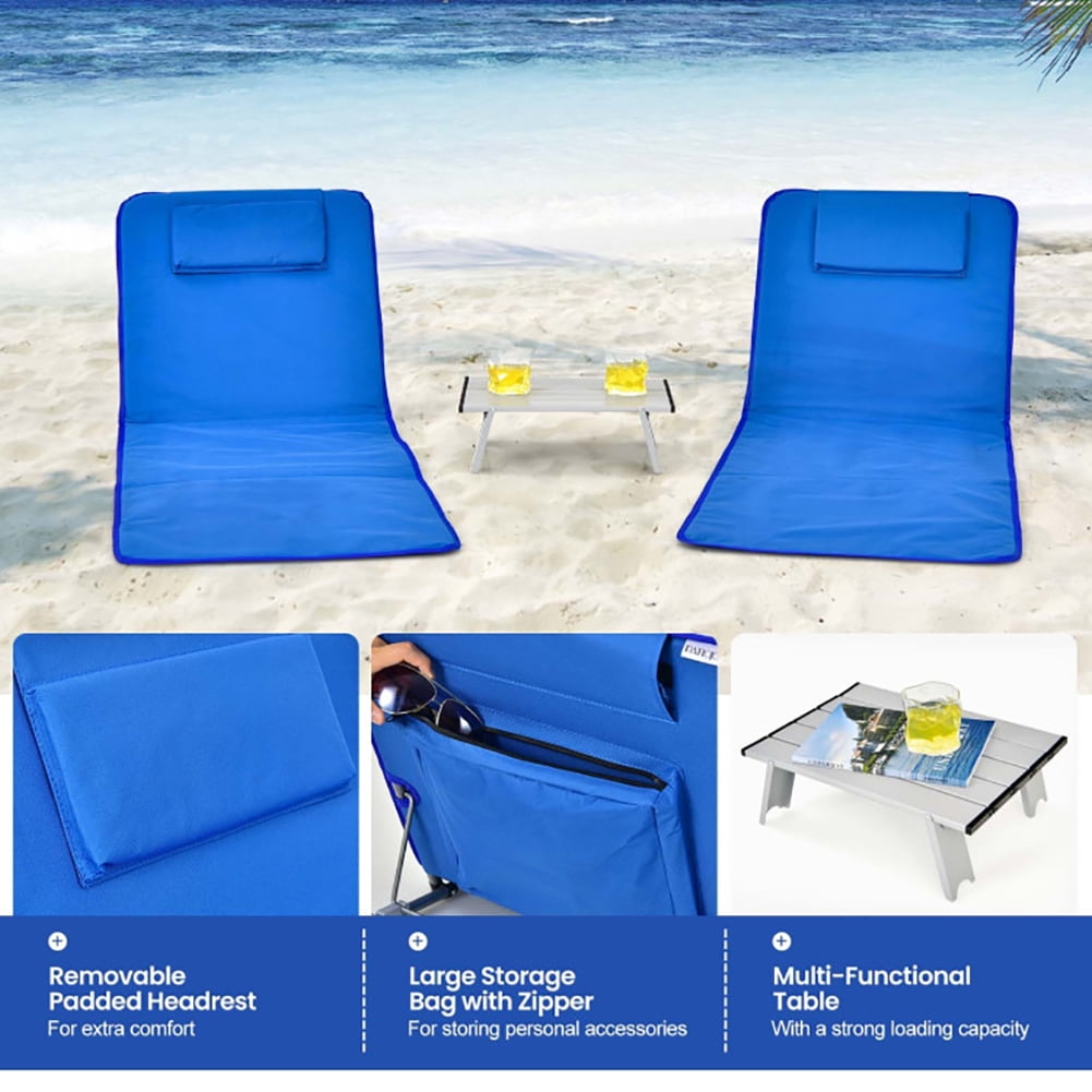 Aimee Lii 3 Pieces Beach Lounge Chair Mat Set 2 Adjustable Lounge Chairs with Table Stripe, Outdoor Patio Furniture, Blue Aimee Lii 3 Pieces Beach Lounge Chair Mat Set 2 Adjustable Lounge Chairs with Table Stripe, Outdoor Patio Furniture, Blue