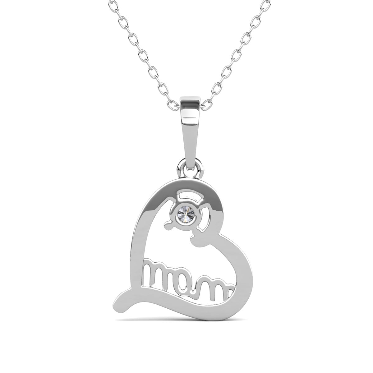 Cate & Chloe Thelma 18k White Gold Plated Mom Heart Necklace with Simulated Diamonds for Women