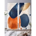 thumbnail image 4 of Navy Blue Burnt Orange Semi Sheer Curtains 84 Inch Length 2 Panels Set, Artwork Geometric Contemporary Sheer Kitchen Curtain Privacy Voile Window Curtain for Living Room Bedroom Rod Pocket Drapes, 4 of 7