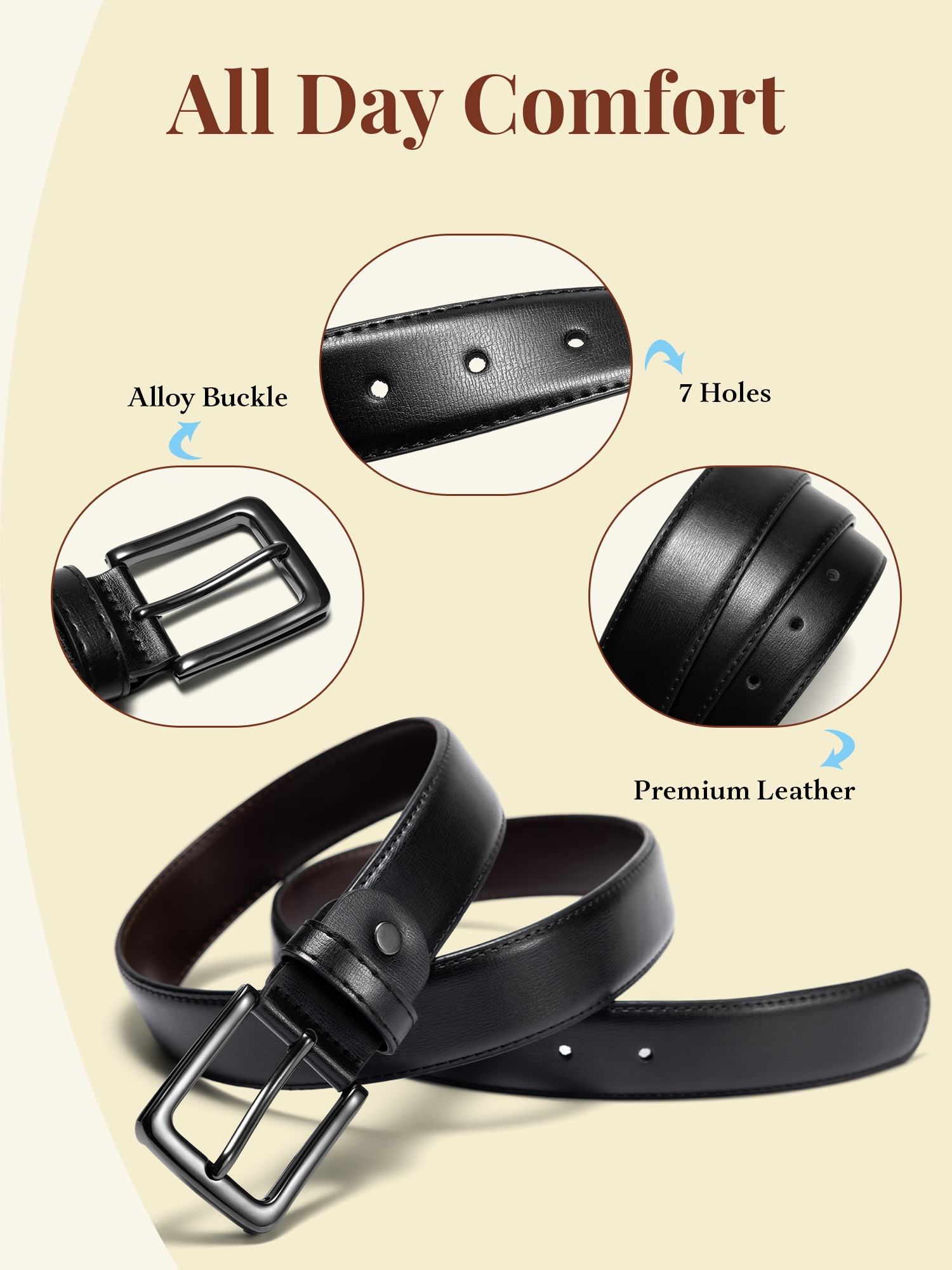 Timarkment Men's Classic Leather Belt Black photo 2