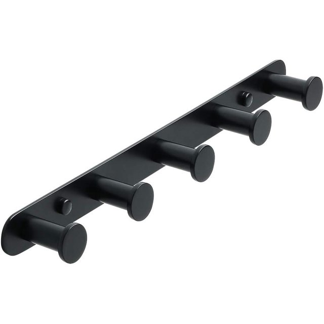 Perchero de Pared Ganchos para Toallas Toalleros con Tornillos montados en la Pared para baño y Cocina, Negro, 5 Ganchos Redondos