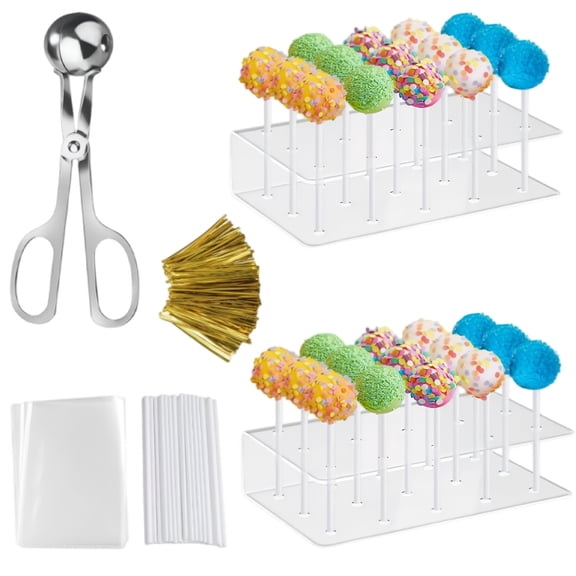Cake Pop Kit - Includes 1pc Cake Pop Mold, 2pcs Cake Pop Stand, 100pcs Cake Pop Bags, 100pcs Cake Pop Lollipop Sticks and 100pcs Metal Twist Ties
