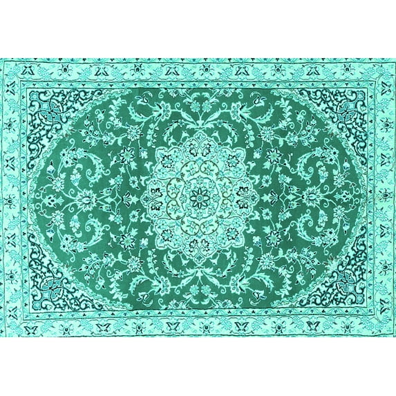 Ahgly Company Indoor Rectangle Medallion Turquoise Blue Traditional Area Rugs, 4' x 6'