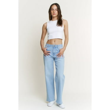 Lilac Sunset Women’s High-Rise Wide Leg Jeans, Relaxed Fit, Light Blue, Juniors Sizes 1–15