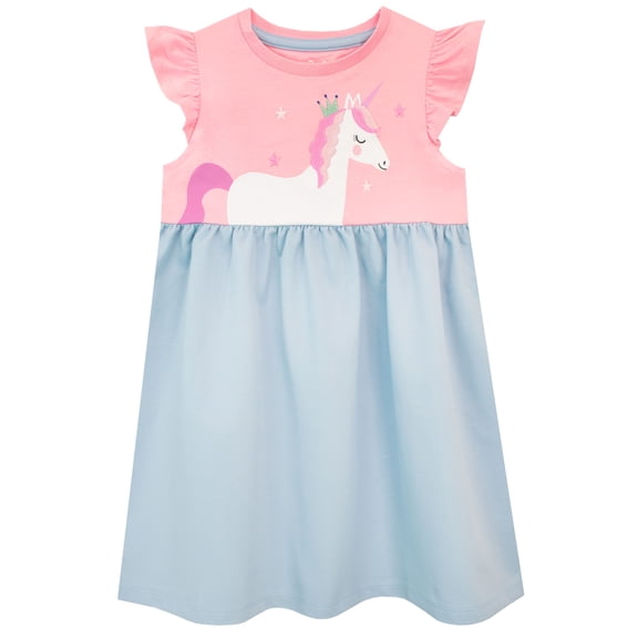 Harry Bear Girls Unicorn Crown Short Sleeve Dress Sizes 3T- 8