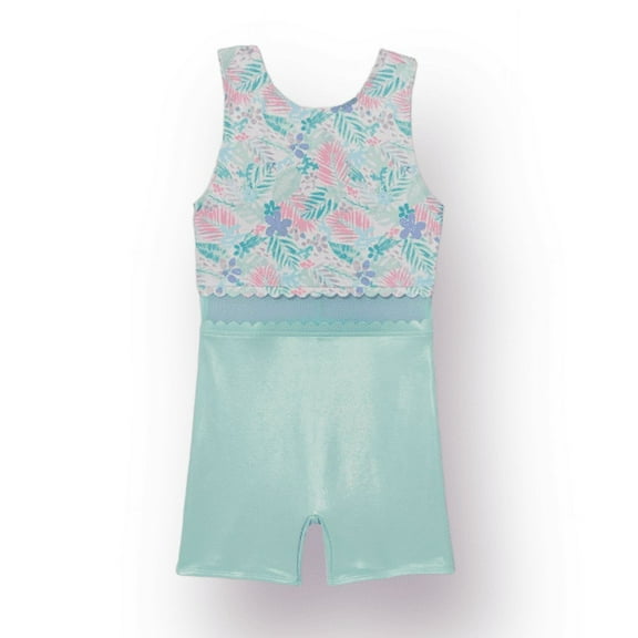 More Than Magic Girls Gymnastics Shortalls - Floral/Turquoise [Size XS 4/5]