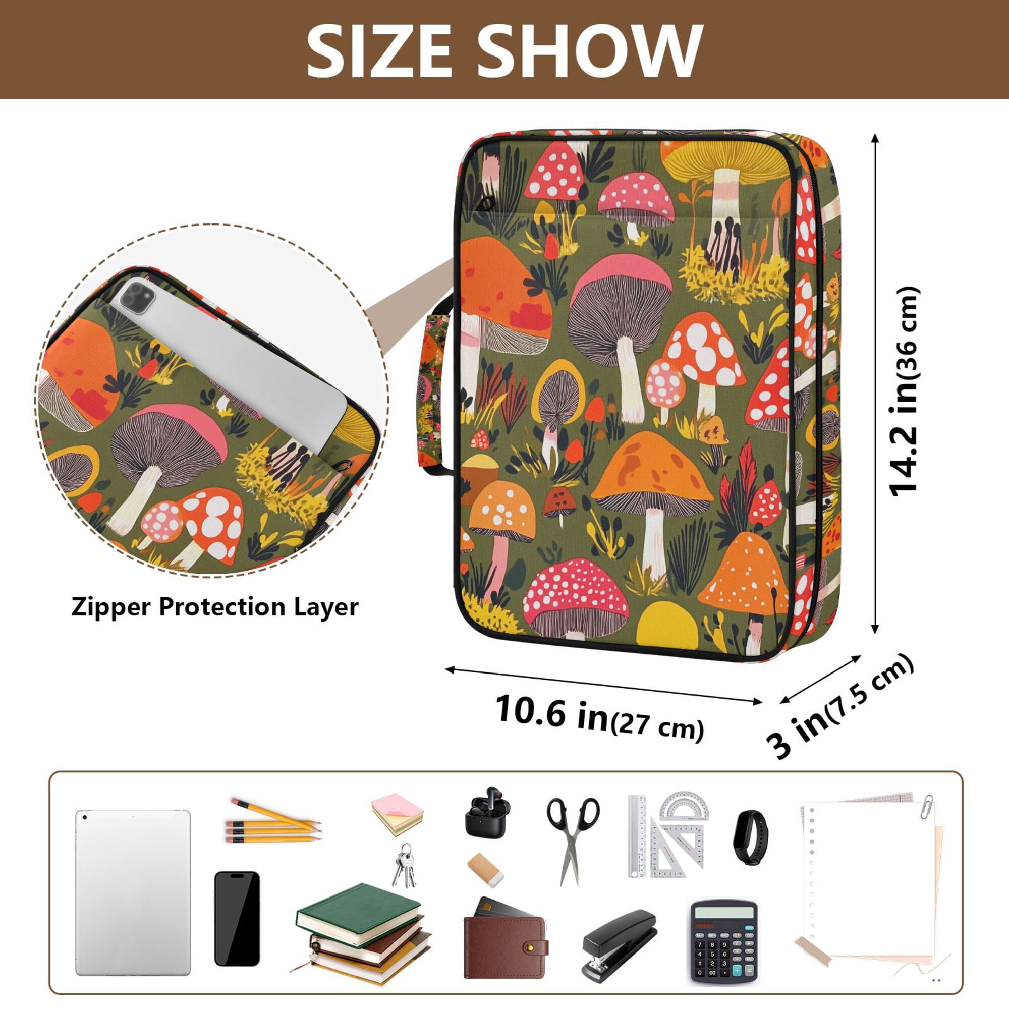 FORMRS Accordion File Folder A4 Size 7-Pocket Expanding Document Organizer Bag with 3 Ring Binder, Vibrant Mushroom