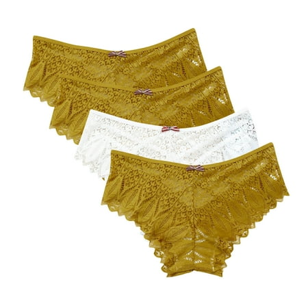 Womens Briefs Underwear Underwear for Women Lace Floral Bikini Seamless Panties Plus Size Ladies Cute Briefs Thongs 4-Pack Cotton Boyshort Underwear for Women Yellow L