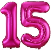 Hot Pink 15 Balloon Numbers, 40 Inch, 15th or 51st Birthday, Aluminum Mylar Foil, Durable Construction, Perfect for Birthday Party, Anniversary, Unisex Adults