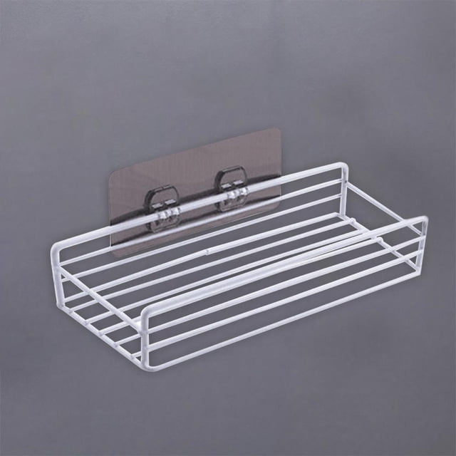 Estante de Almacenamiento de Hierro a Prueba de óxido, Sin Perforaciones, Estante para Condimentos Montado en La Pared, Champú, Soporte para Gel de Du blanco Macarena Estante de almacenamiento montado en la pared