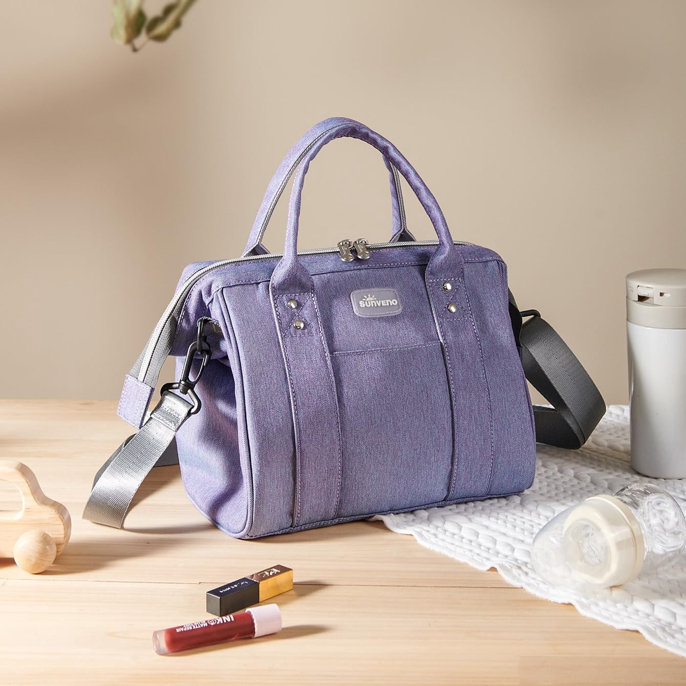Sunveno Small Crossbody Diaper Bag with Bottle Pockets – Lightweight Everyday Essential