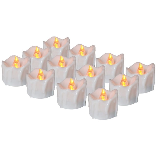 12-Pack Flameless LED Tea Lights with 3 Color Modes (Yellow/Warm White/White) - Flickering/Steady Light, Melted Edge Design, CR2032 Battery Included, 150+ Hours Long-Lasting, Safe for Halloween,