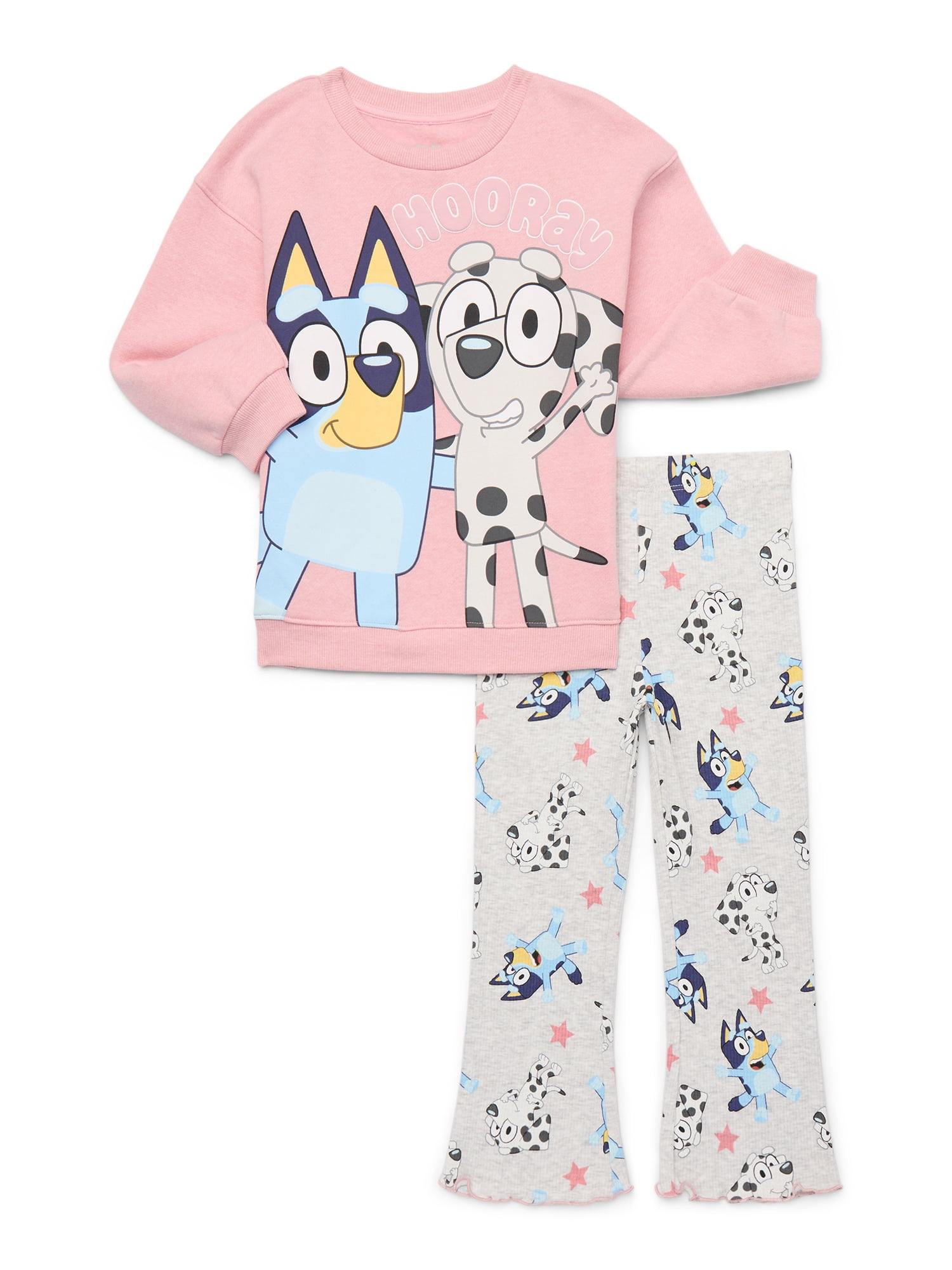 Bluey Toddler Girls Long Sleeve Graphic Print Sweatshirt and Matching Flare Leggings Set, 2-Piece, Sizes 12M-5T