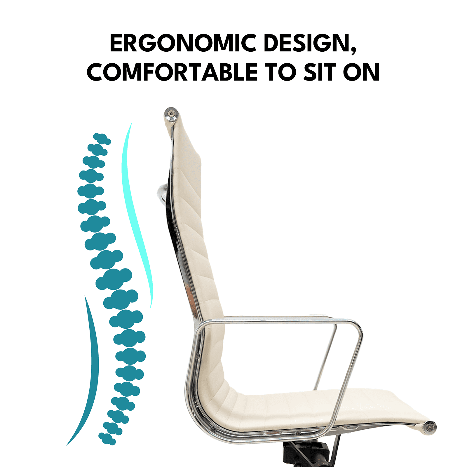 Genuine Leather Swivel Desk Office Chair, Adjustable Aluminum Base Conference Chair for Home Office