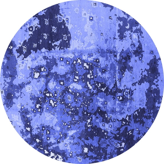 Ahgly Company Machine Washable Indoor Round Oriental Blue Industrial Area Rugs, 8' Round
