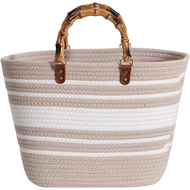 LHSHID Summer Beach Bag for Women Bamboo Handle Handbag Purse Soft Woven Tote Bag Handmade Beach Purse for Vacation
