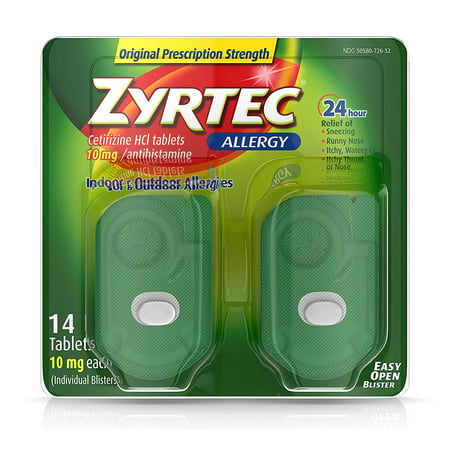 Zyrtec Prescription-Strength Allergy Medicine Tablets With Cetirizine, 14 Count, 10