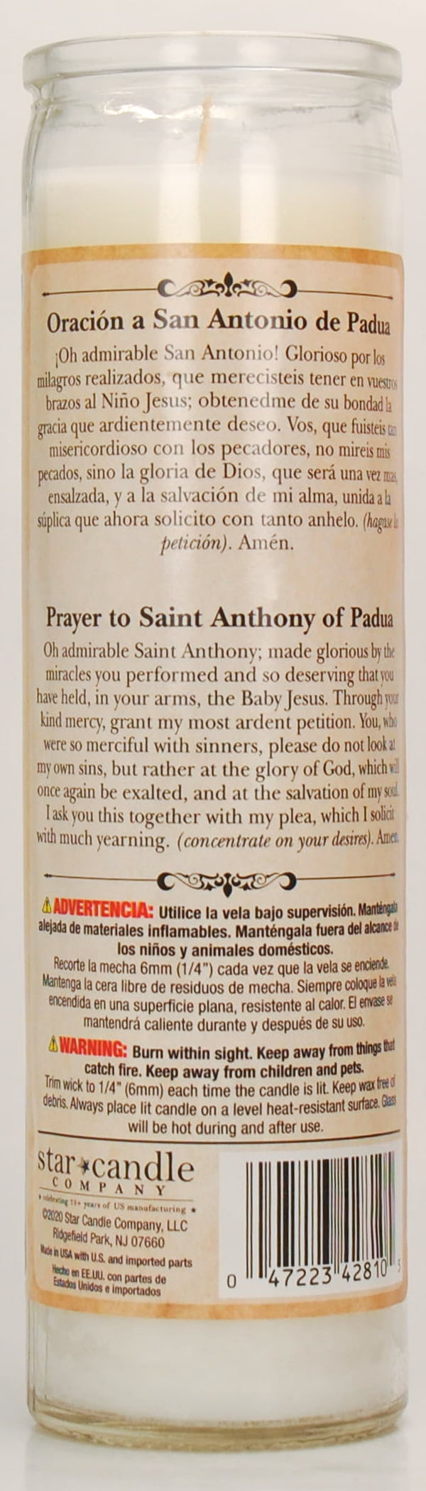 (2 pack) Prayer Candle St Anthony White Wax, 8 Inch
