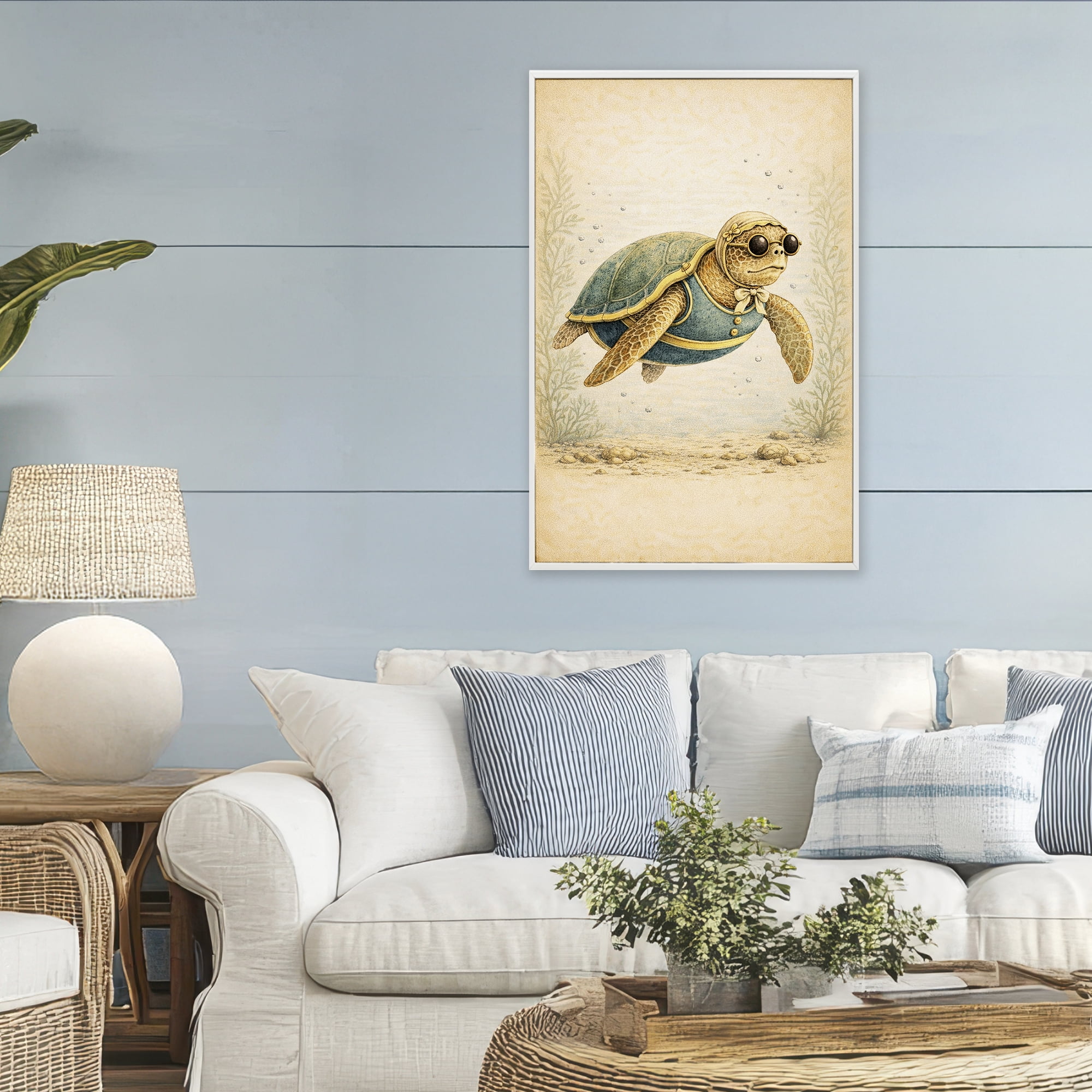 Stupell Industries Maritime Bathing Society Turtle White Framed Giclee Art, design by Grotto Studios