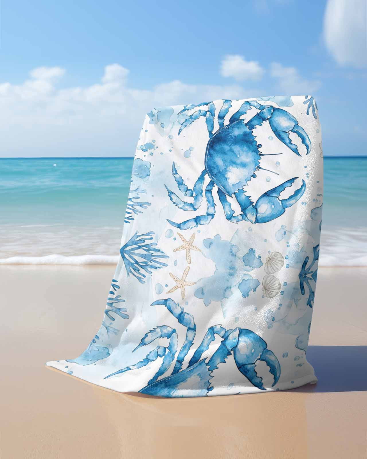 Coastal Crab Beach Towels Oversized Super Absorbent, Summer Beach Starfish Coral Nautical Lightweight Bath Towel Quick Dry Sets For Bathroom/Pool/Rv Camping/Beach Play/Gym Room/Picnic 35"x70"