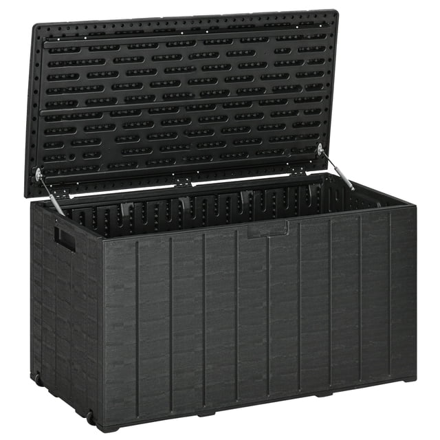 Coffre de Rangement de Jardin Extérieur de 81 Gallons, Coffre de Terrasse en Plastique PE Résistant aux Intempéries avec Roues et Poignées, Grand Organisateur Imperméable pour Coussins de Patio, Noir, 48.2 Pouces L x 24.4 Pouces L x 25.4 Pouces H
