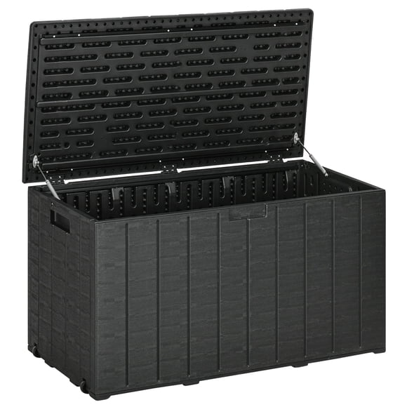 81 Gallon Outdoor Garden Storage Box, Weather-Resistant PE Plastic Deck Box with Wheels and Handles, Large Waterproof Patio Cushion Organizer, Black, 48.2" L x 24.4" W x 25.4" H