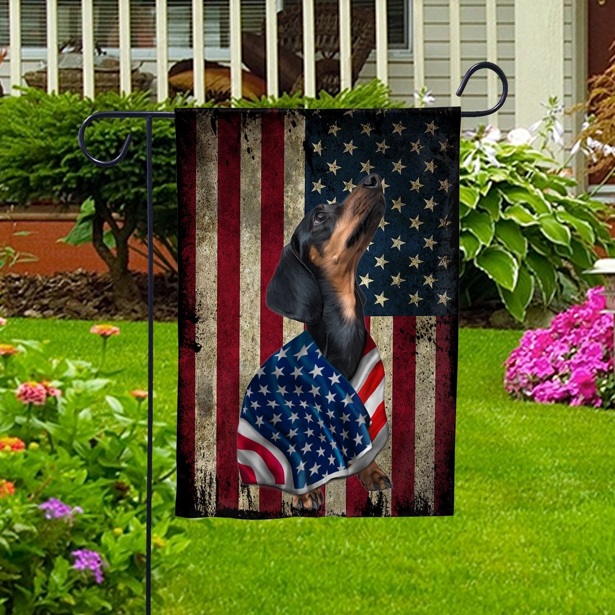 American Flag Dachshund Dog Wearing Flag American Patriot Patriotic 4th of july Garden Flag, Double-Sided Decorative Outdoor Flag, Patriotic Polyester Yard Flag 12 x 18 in