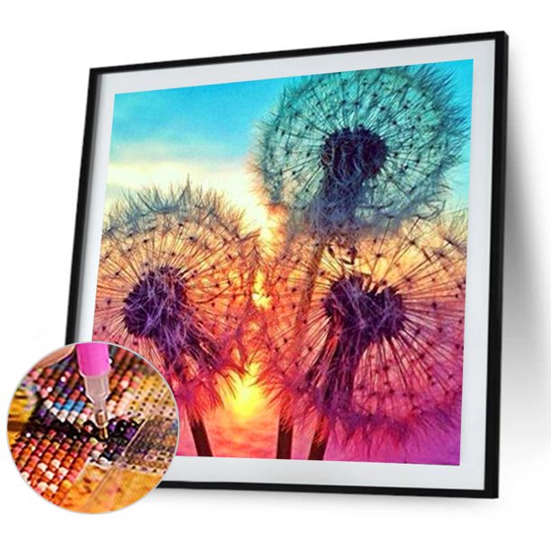 Cuadros Decorativos Kit 5D cuadro de diamantes de imitación DIY puesta de sol diente de león taladro redondo completo pintura de diamante Tmvgtek embutido en tela