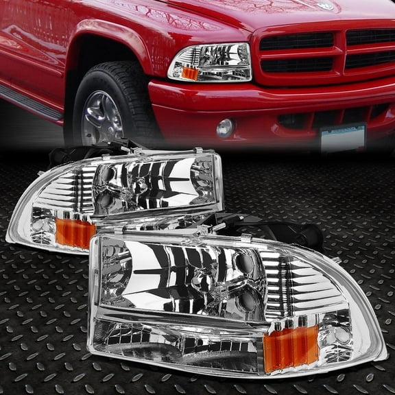 NUVISION for 97-04 Dodge Dakota Durango 1Pc Chrome Housing Amber Corner Headlights Lamps