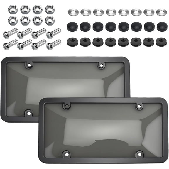 2 Pcs License Plate Protector, Clear License Plate Covers & Frames with Screws & Caps,  Front and Rear License Plate Holder Universal Fit for US Plates