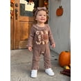thumbnail image 4 of RUINIXCW Baby Girl Thanksgiving Outfit Turkey Letter Embroidered Ruffled Trim Long Sleeve Romper and Bow Headband 2 Pcs Set for Fall, 4 of 8