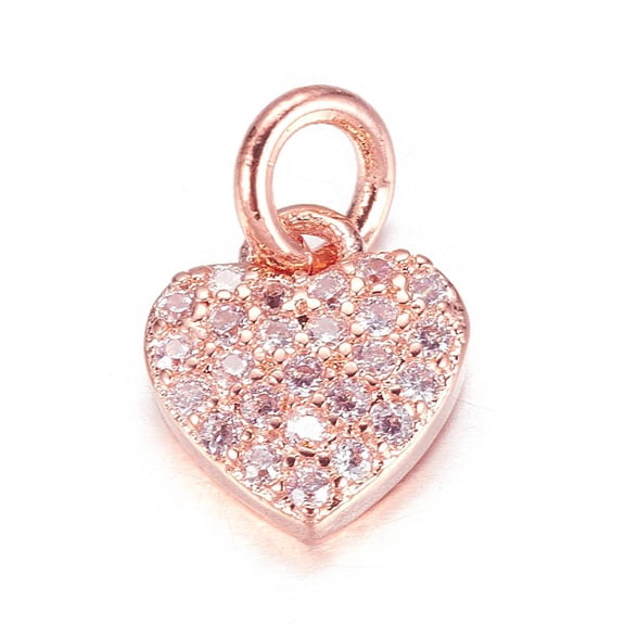 Brass Micro Pave Cubic Zirconia Charms Heart Rose Gold 9x8x2mm Hole: 3mm 10pc