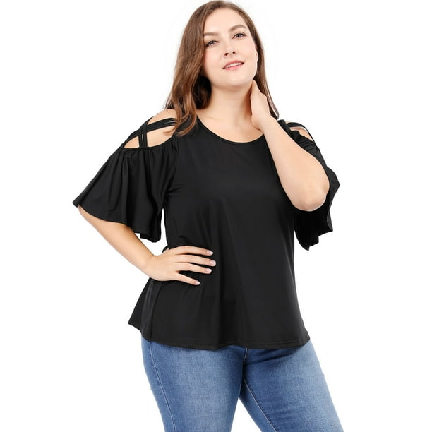 BluTop TalExtMangas De TrompeHombro Frío De Tiras PaMujer Negro XXL