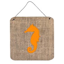 Sea Horse Burlap and Orange BB1018 Wall or Door Hanging Prints