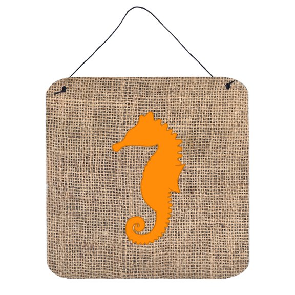Sea Horse Burlap and Orange BB1018 Wall or Door Hanging Prints