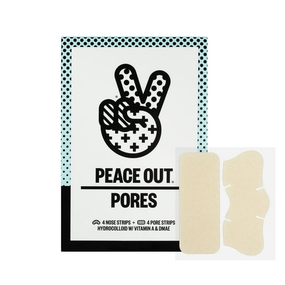 Peace Out Skincare Pores. Hydrocolloid Pore-Refining Nose and Face Strips with Vitamin A to Shrink Enlarged Pores and Remove Blackheads (4 pore and 4 nose strips)